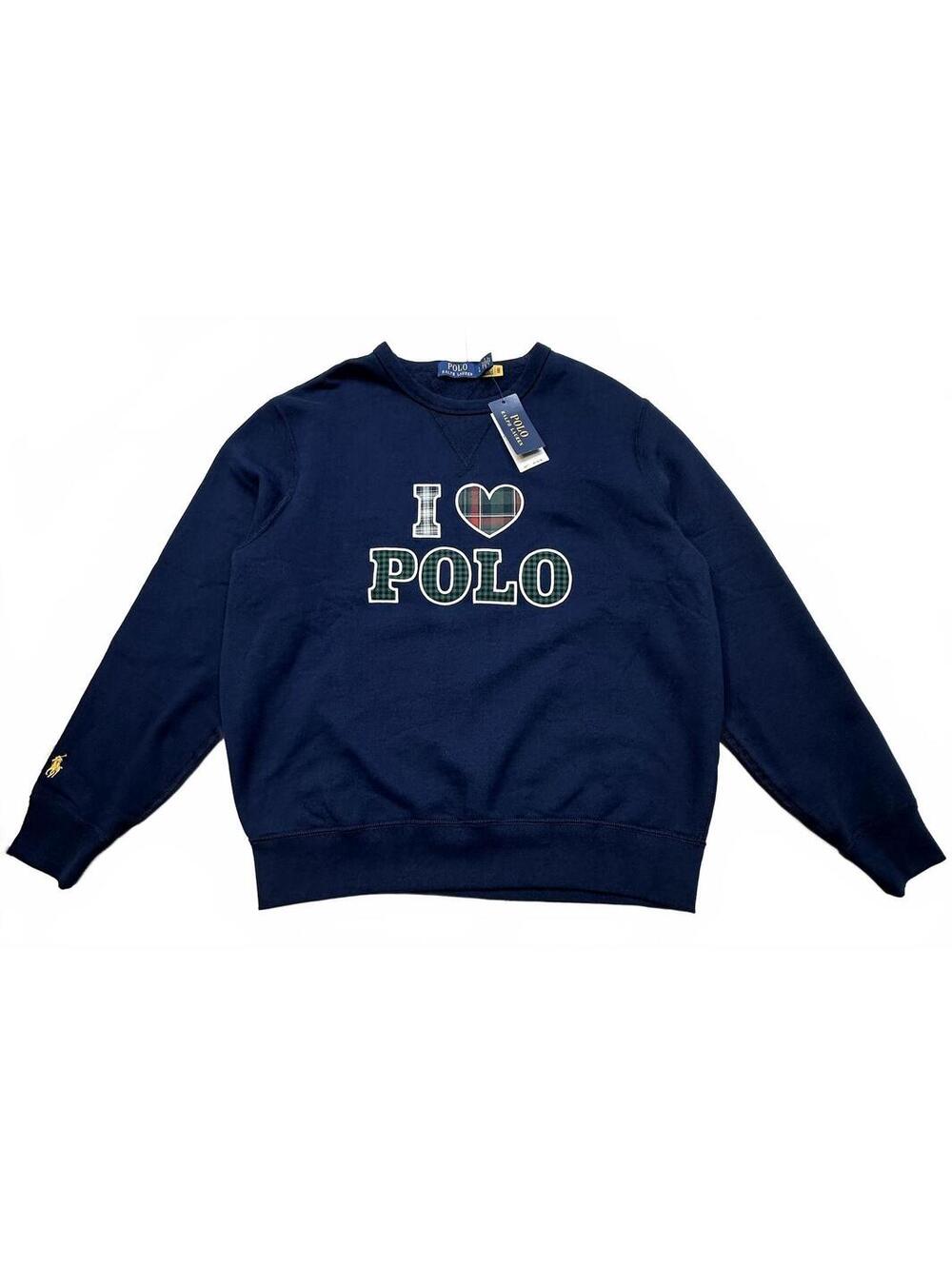 Polo Ralph Lauren Men’s Large I Heart Polo Plaid Fleece Sweatshirt Navy NWT